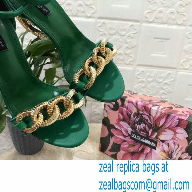 Dolce  &  Gabbana Heel 10.5cm Leather Chain Sandals Green with Baroque D & G Heel 2021